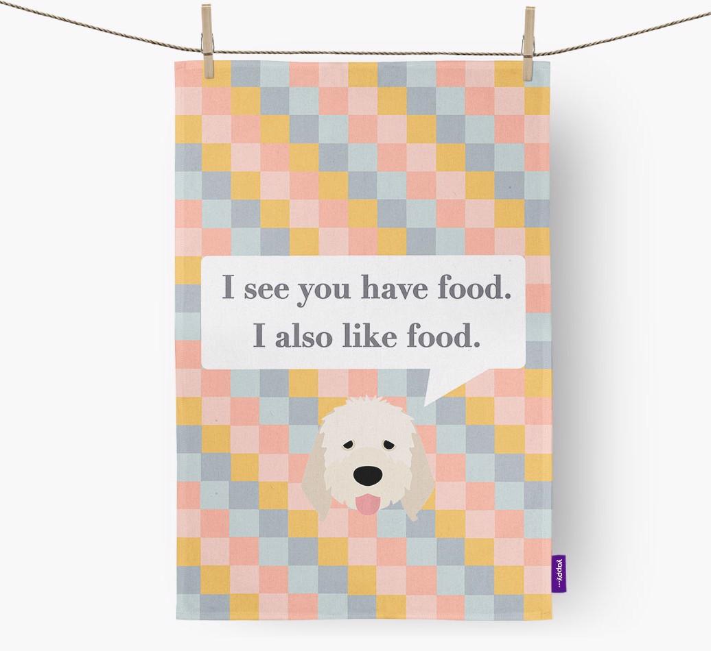 Dish Towel 'I see you have food' with {breedFullName} Icon