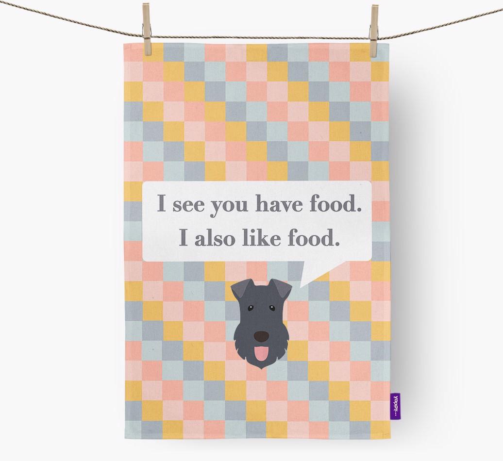 Dish Towel 'I see you have food' with {breedFullName} Icon
