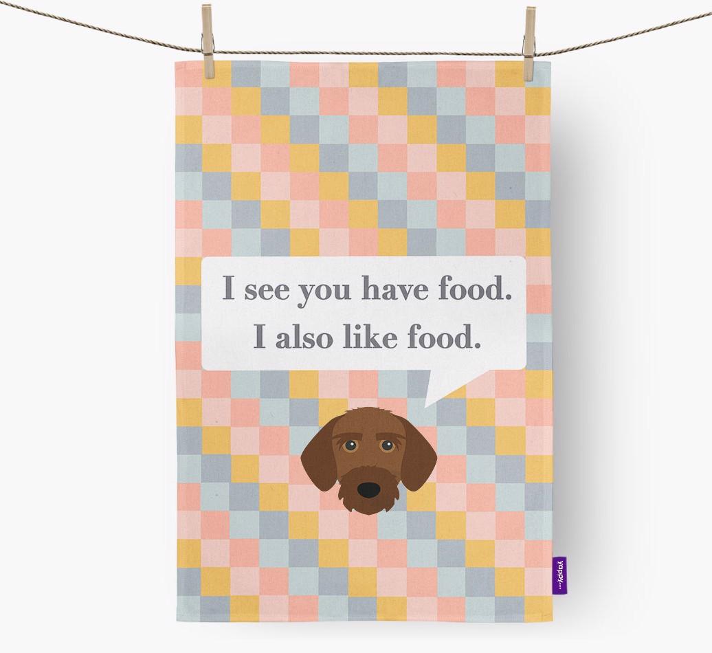 Dish Towel 'I see you have food' with {breedFullName} Icon