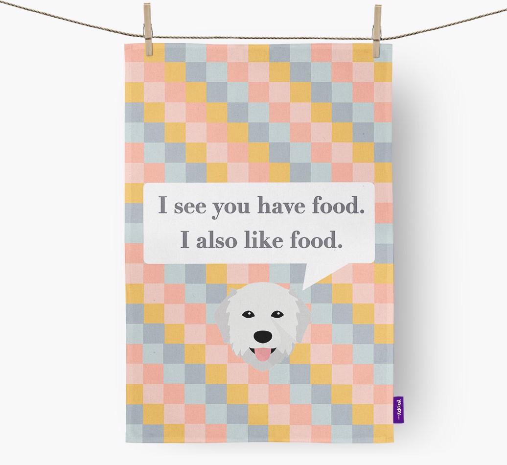 Dish Towel 'I see you have food' with {breedFullName} Icon