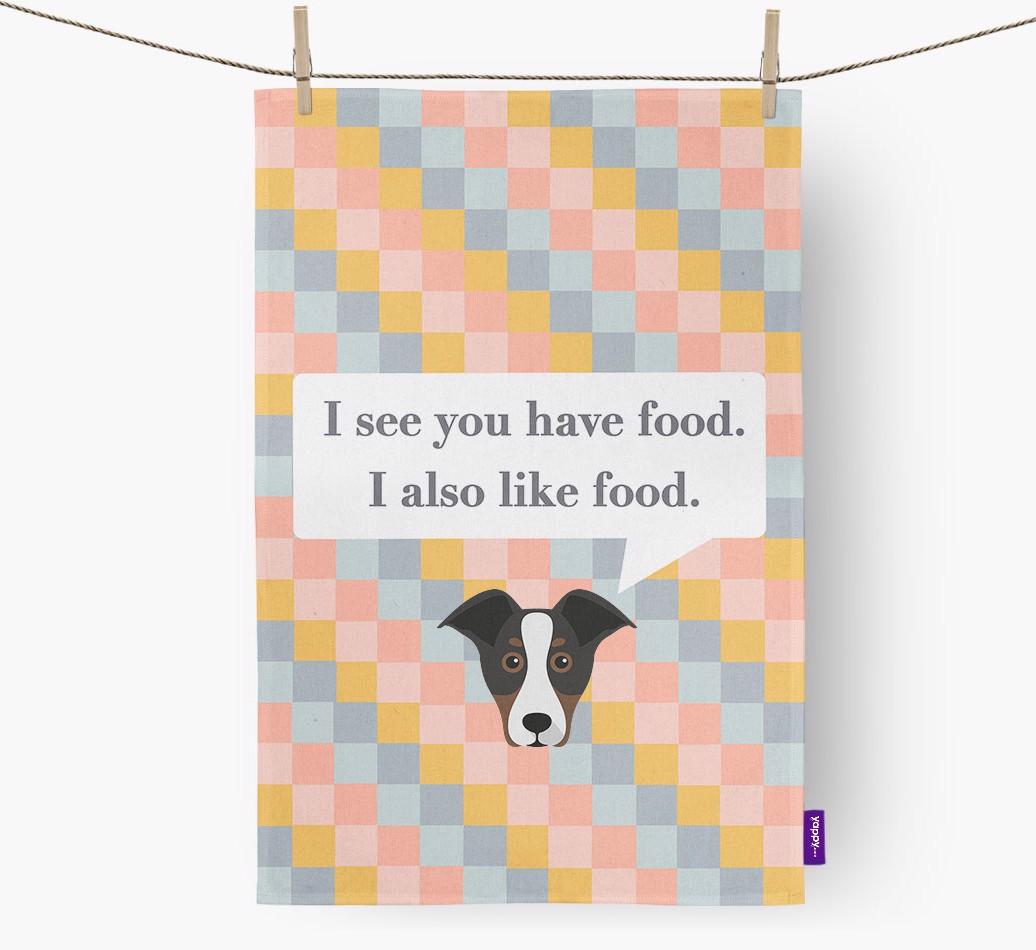 Dish Towel 'I see you have food' with {breedFullName} Icon