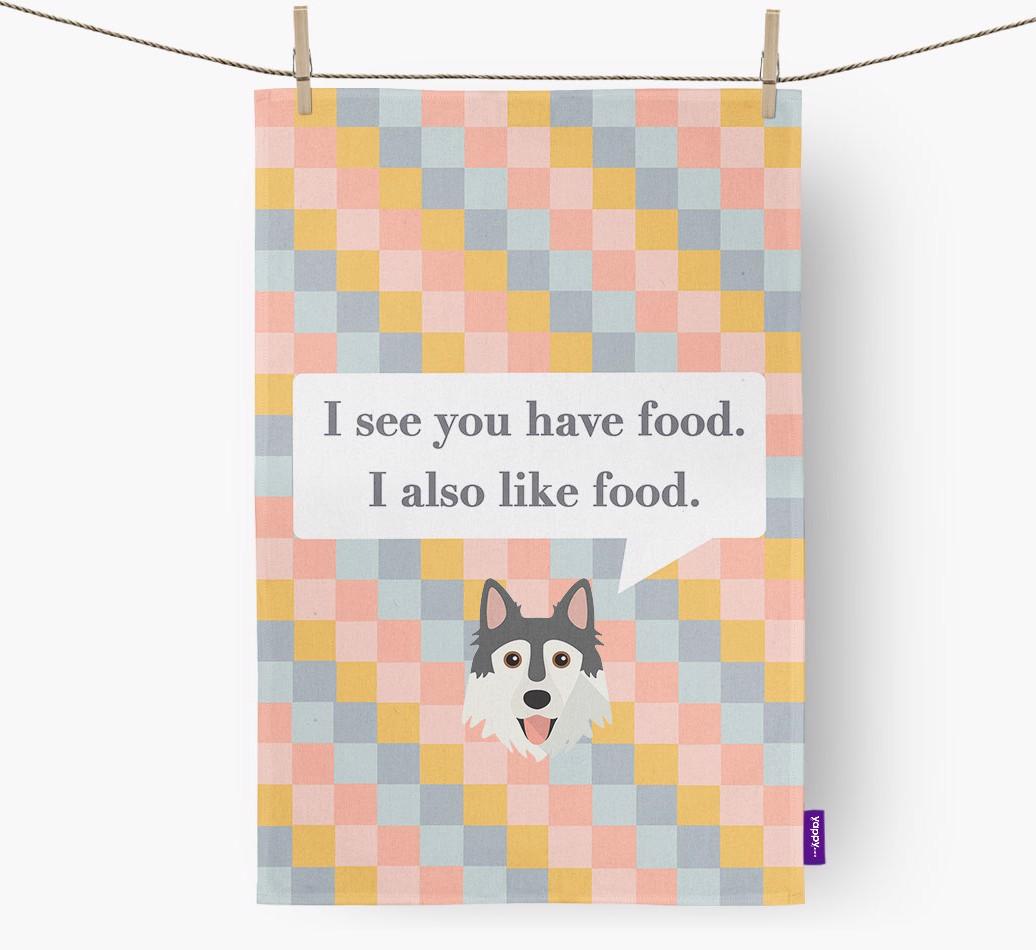Dish Towel 'I see you have food' with {breedFullName} Icon