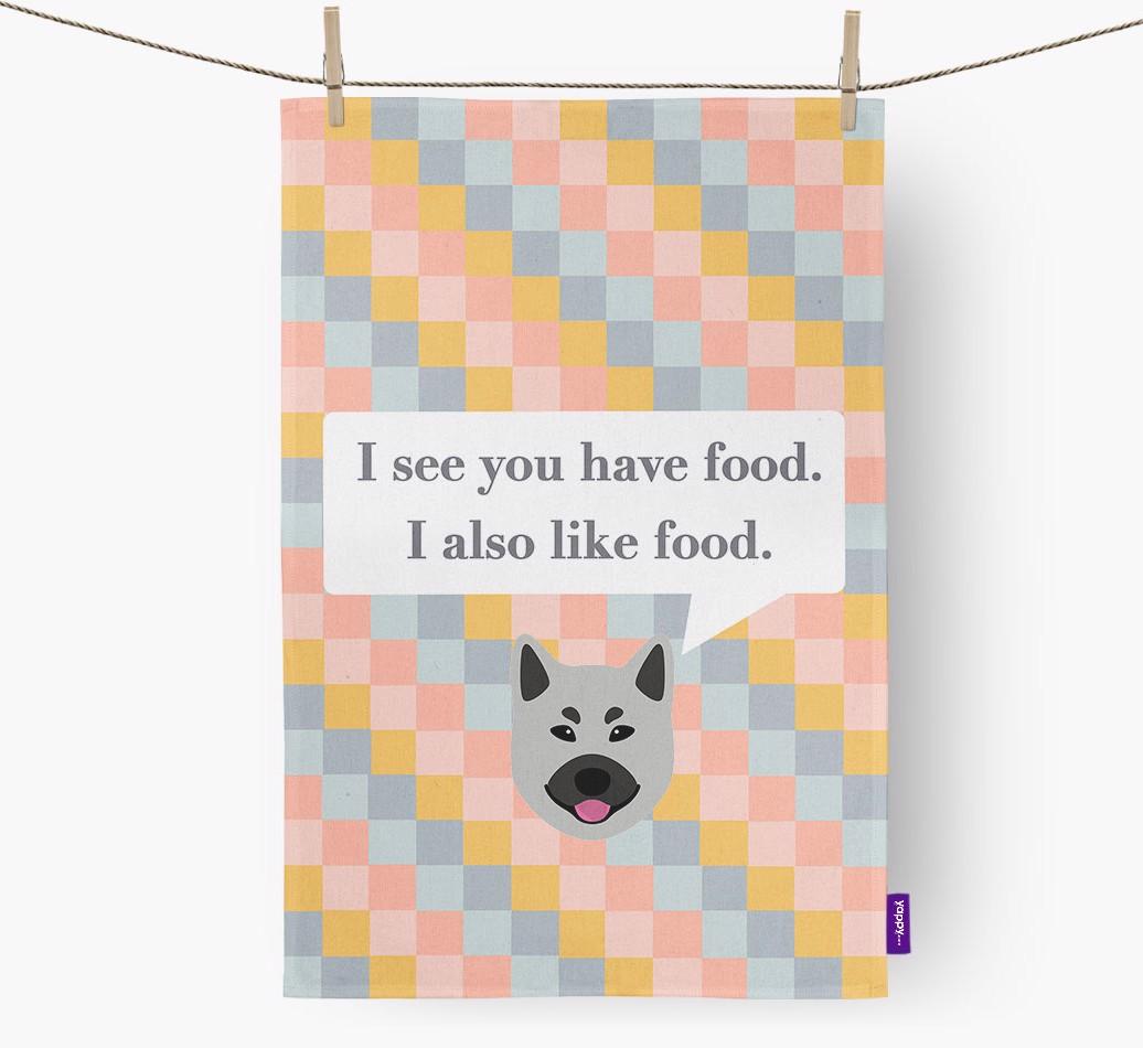 Dish Towel 'I see you have food' with {breedFullName} Icon