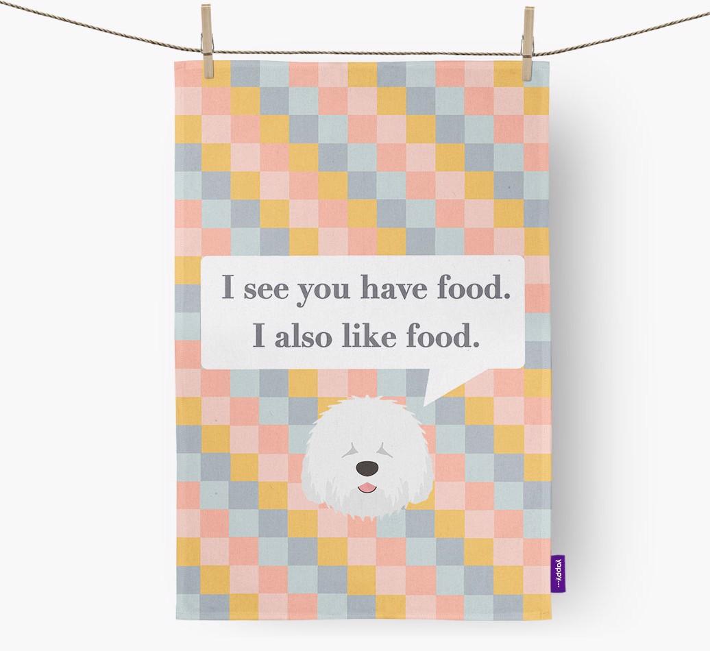Dish Towel 'I see you have food' with {breedFullName} Icon