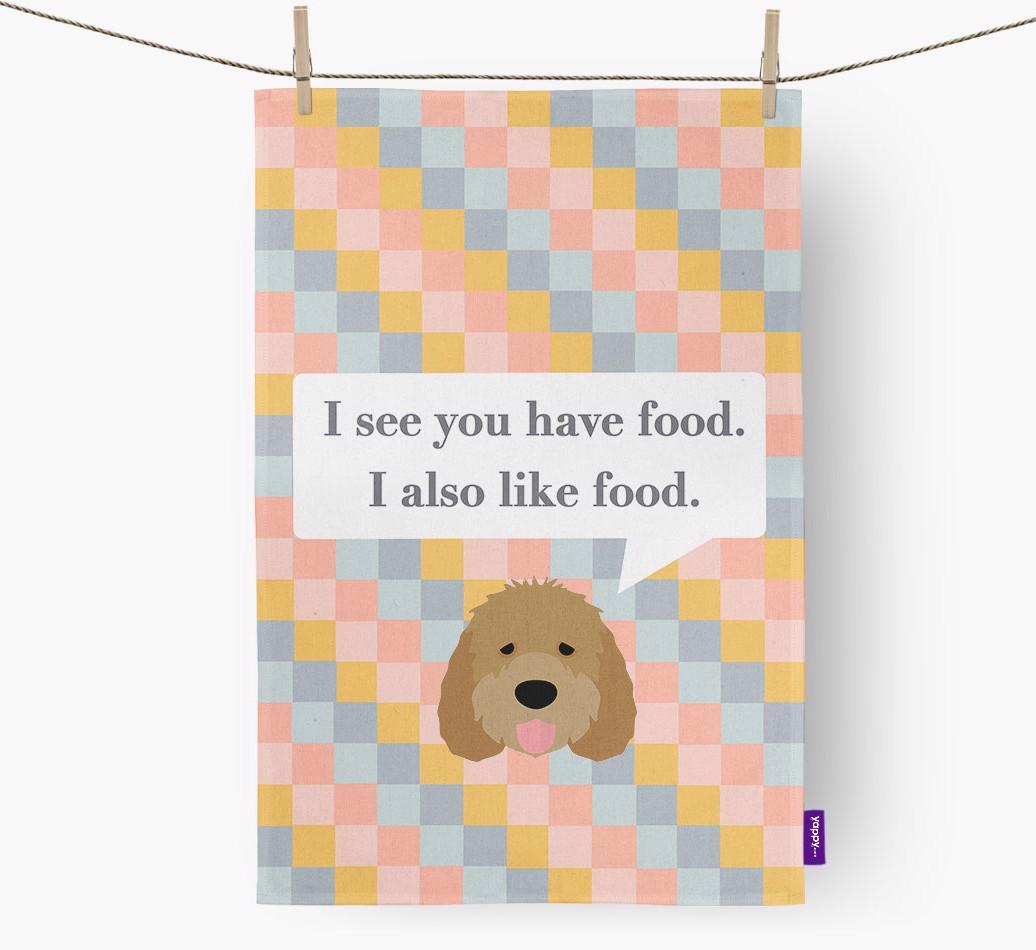 Dish Towel 'I see you have food' with {breedFullName} Icon