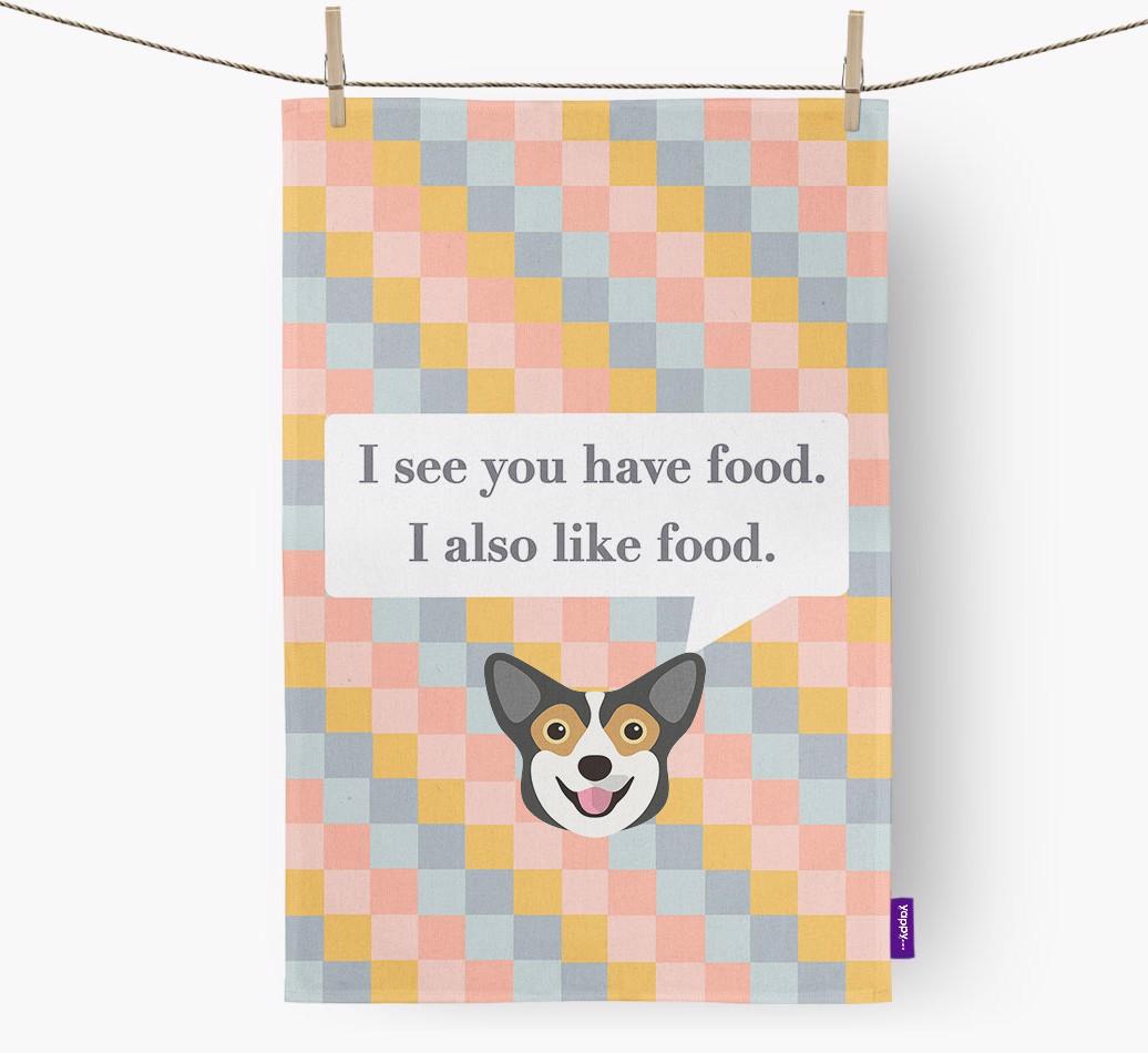 Dish Towel 'I see you have food' with {breedFullName} Icon