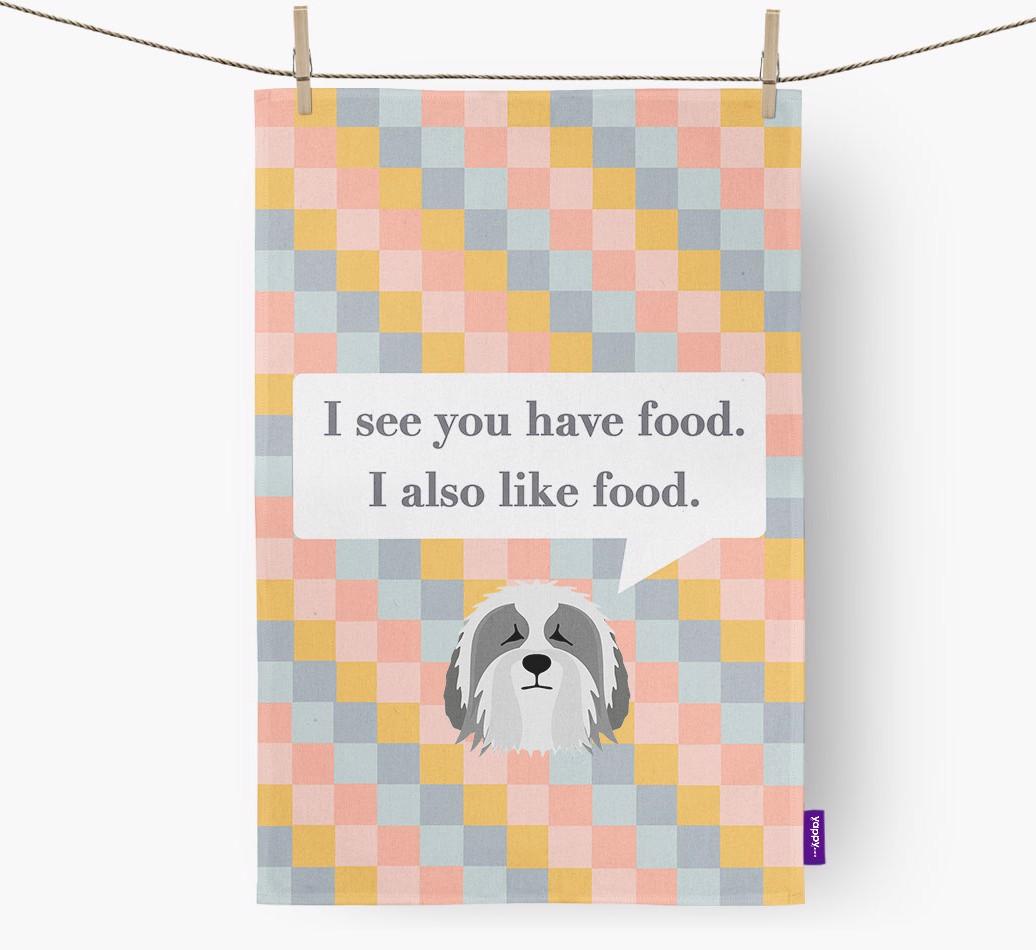 Dish Towel 'I see you have food' with {breedFullName} Icon
