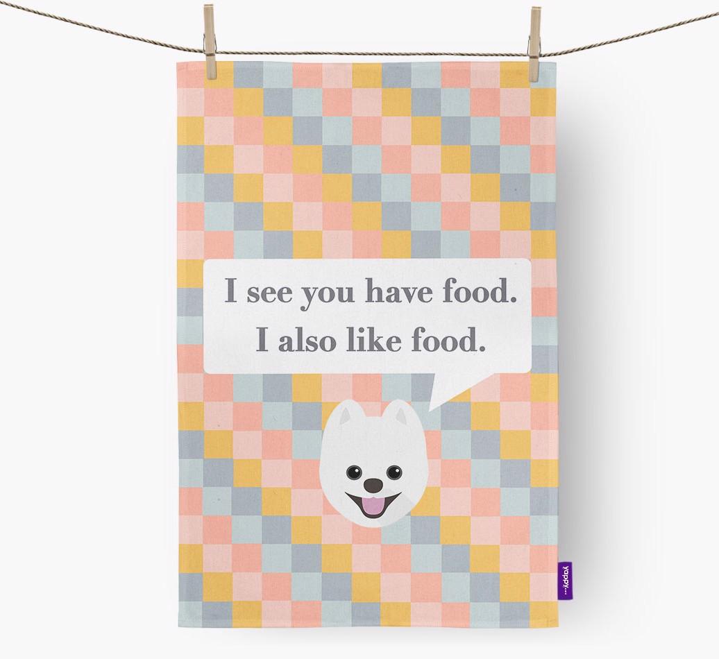 Dish Towel 'I see you have food' with {breedFullName} Icon