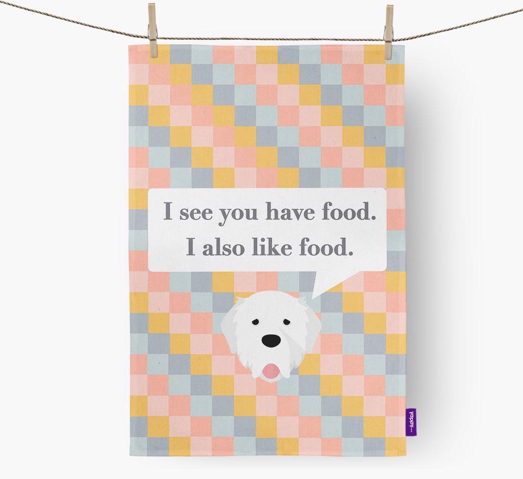 Dish Towel 'I see you have food' with {breedFullName} Icon