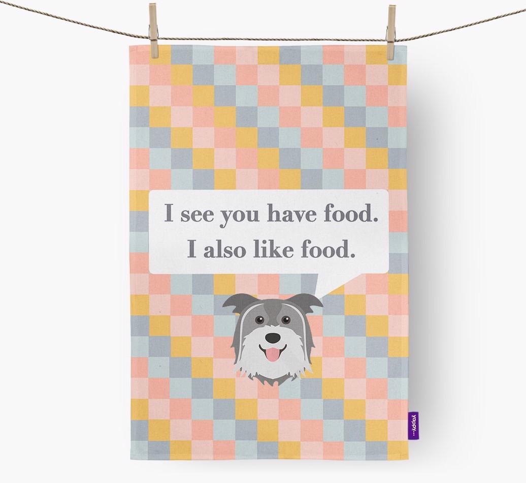 Dish Towel 'I see you have food' with {breedFullName} Icon
