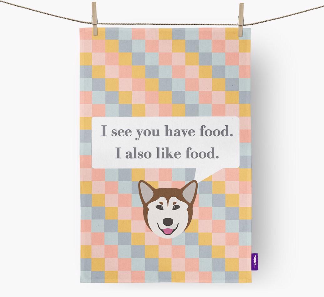 Dish Towel 'I see you have food' with {breedFullName} Icon