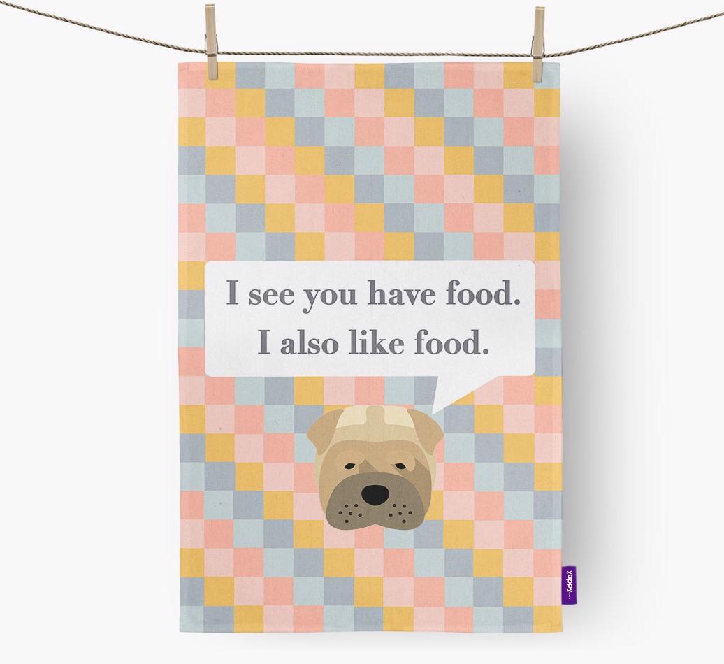 Dish Towel 'I see you have food' with {breedFullName} Icon