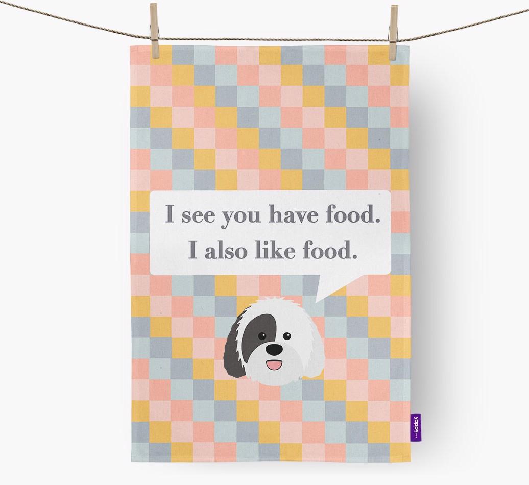 Dish Towel 'I see you have food' with {breedFullName} Icon