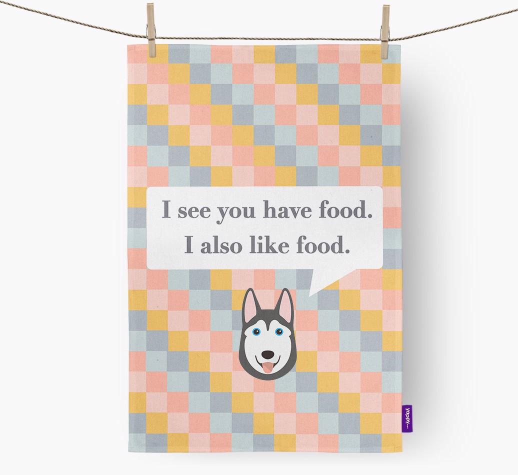 Dish Towel 'I see you have food' with {breedFullName} Icon