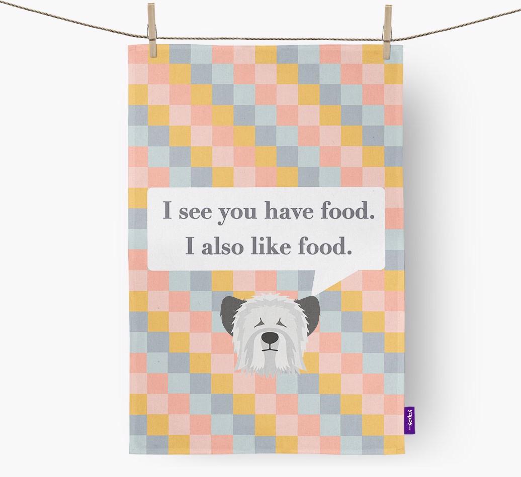 Dish Towel 'I see you have food' with {breedFullName} Icon