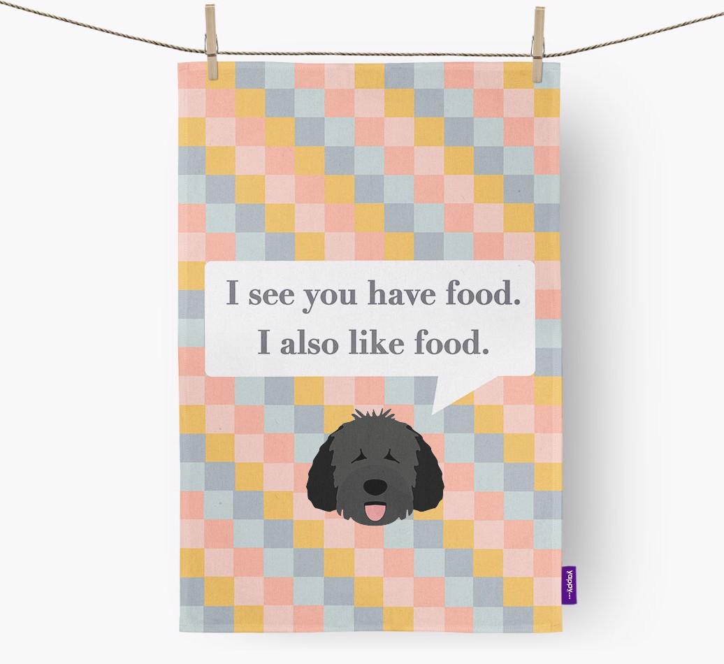 Dish Towel 'I see you have food' with {breedFullName} Icon