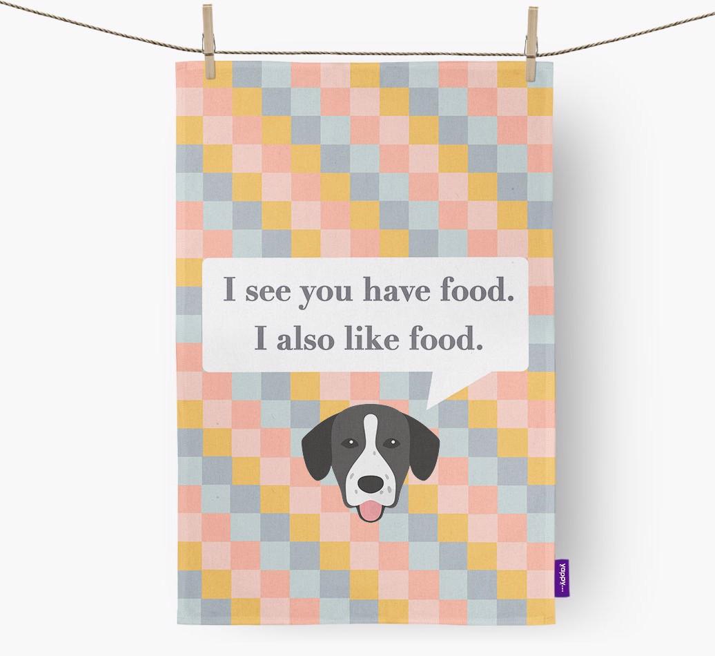 Dish Towel 'I see you have food' with {breedFullName} Icon