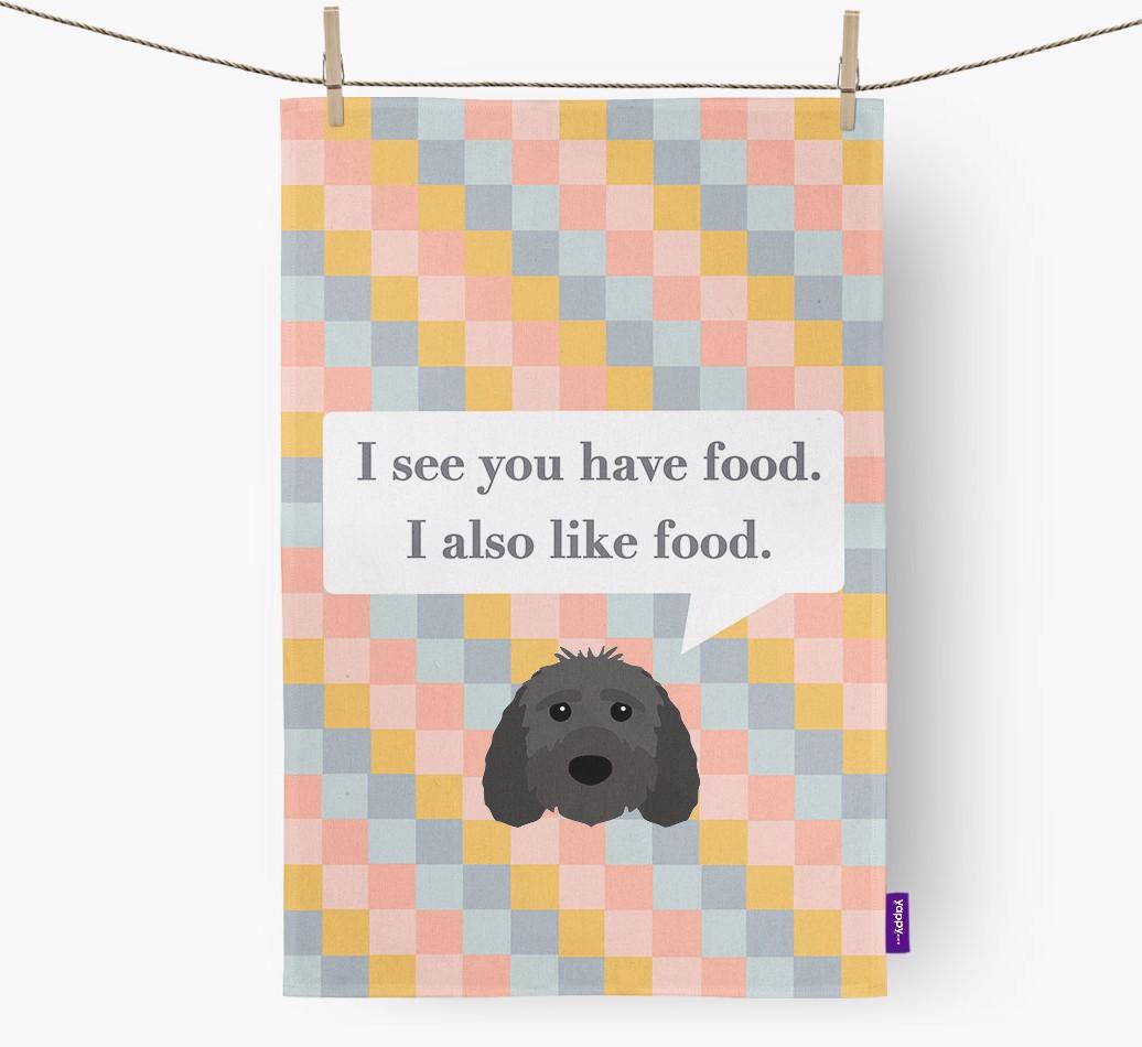 Dish Towel 'I see you have food' with {breedFullName} Icon