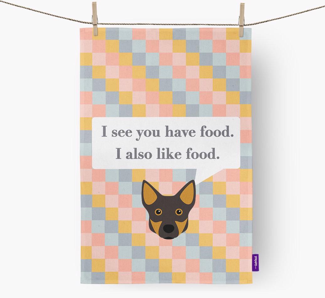 Dish Towel 'I see you have food' with {breedFullName} Icon