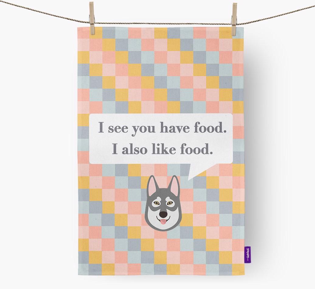 Dish Towel 'I see you have food' with {breedFullName} Icon
