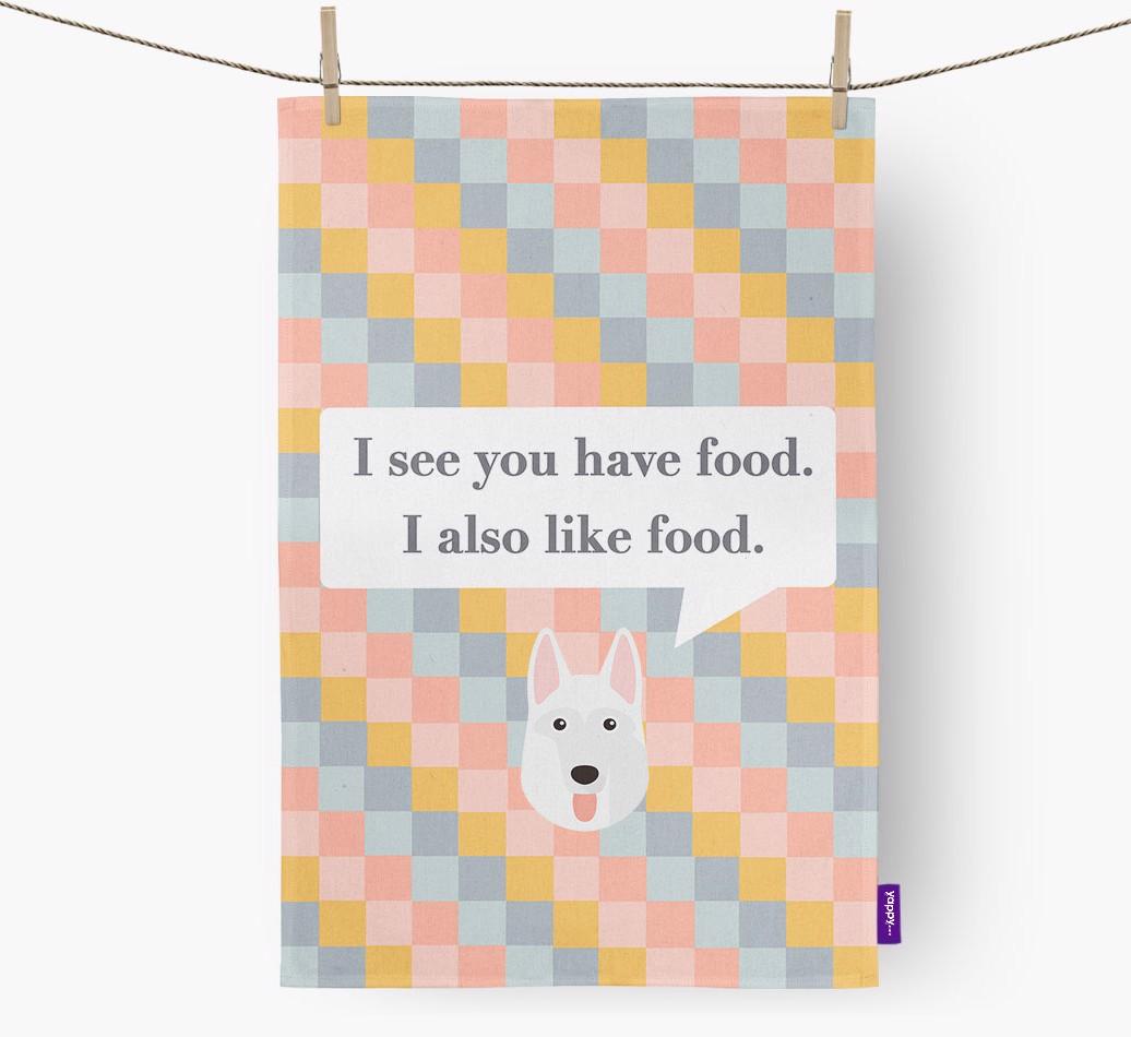 Dish Towel 'I see you have food' with {breedFullName} Icon