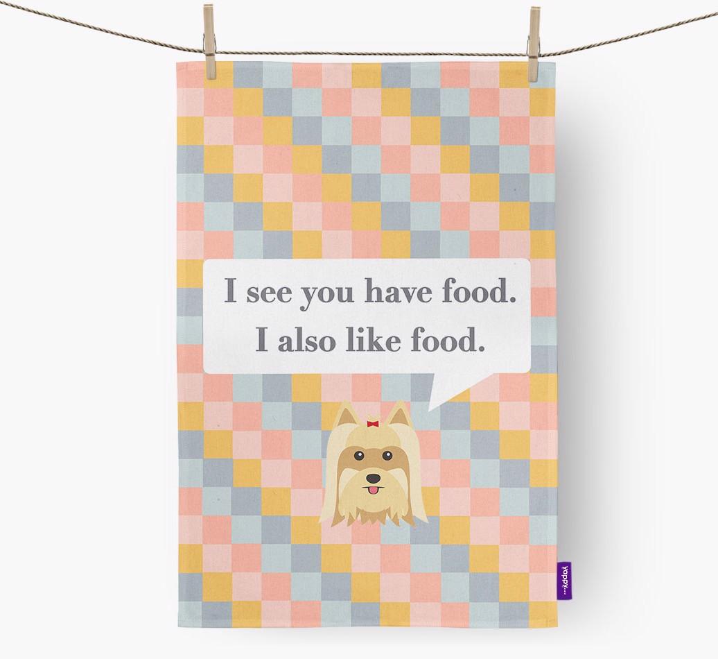 Dish Towel 'I see you have food' with {breedFullName} Icon